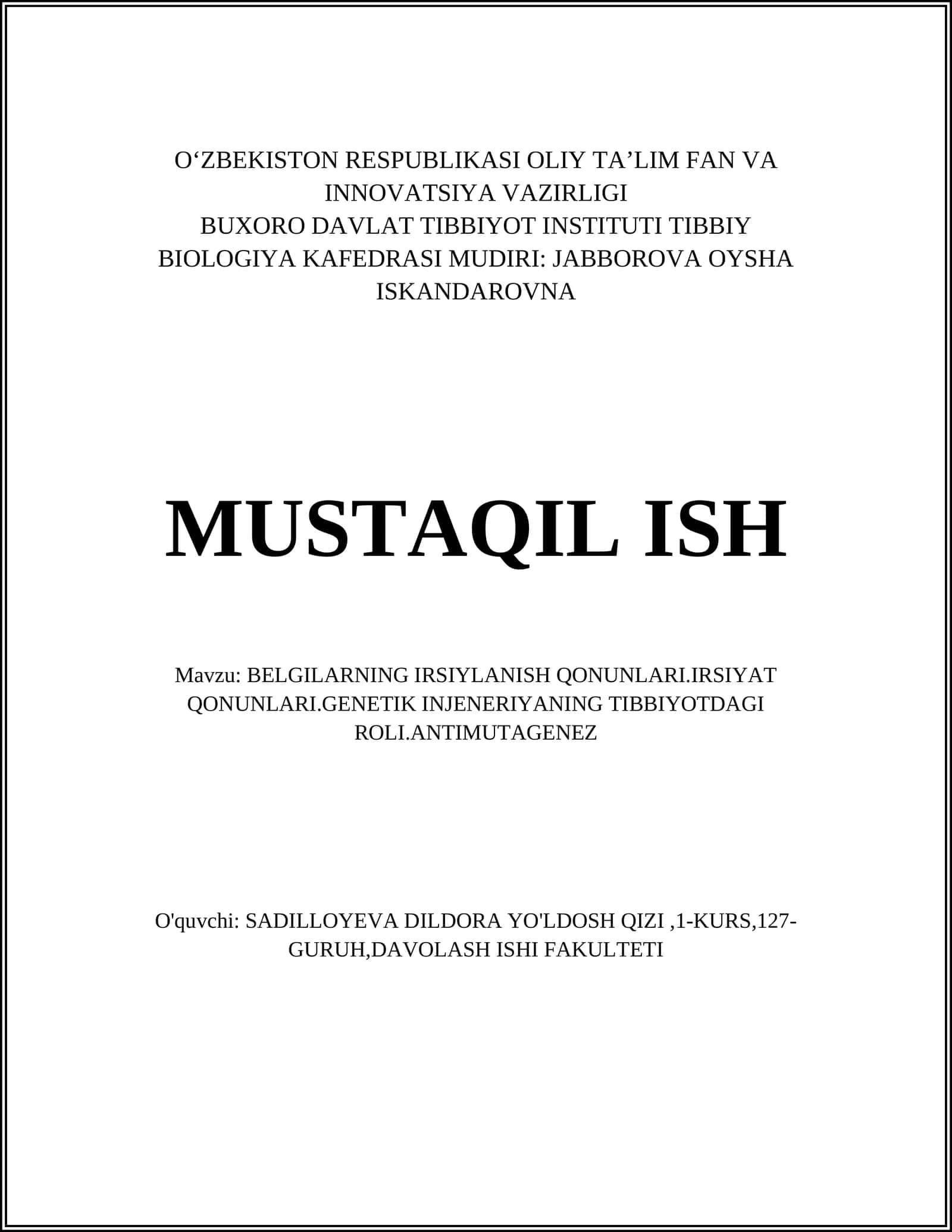 Mendelning irsiylanish qonunlari va ularning zamonaviy talqini