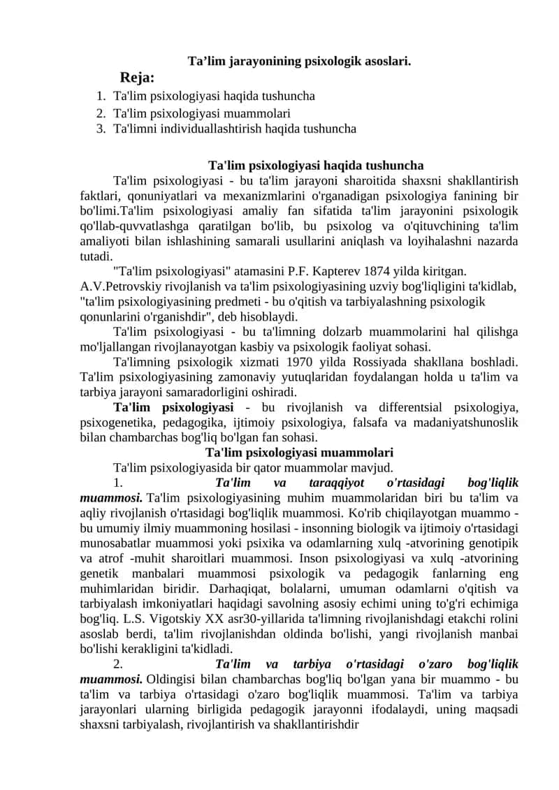 Ta'lim Psixologiyasi