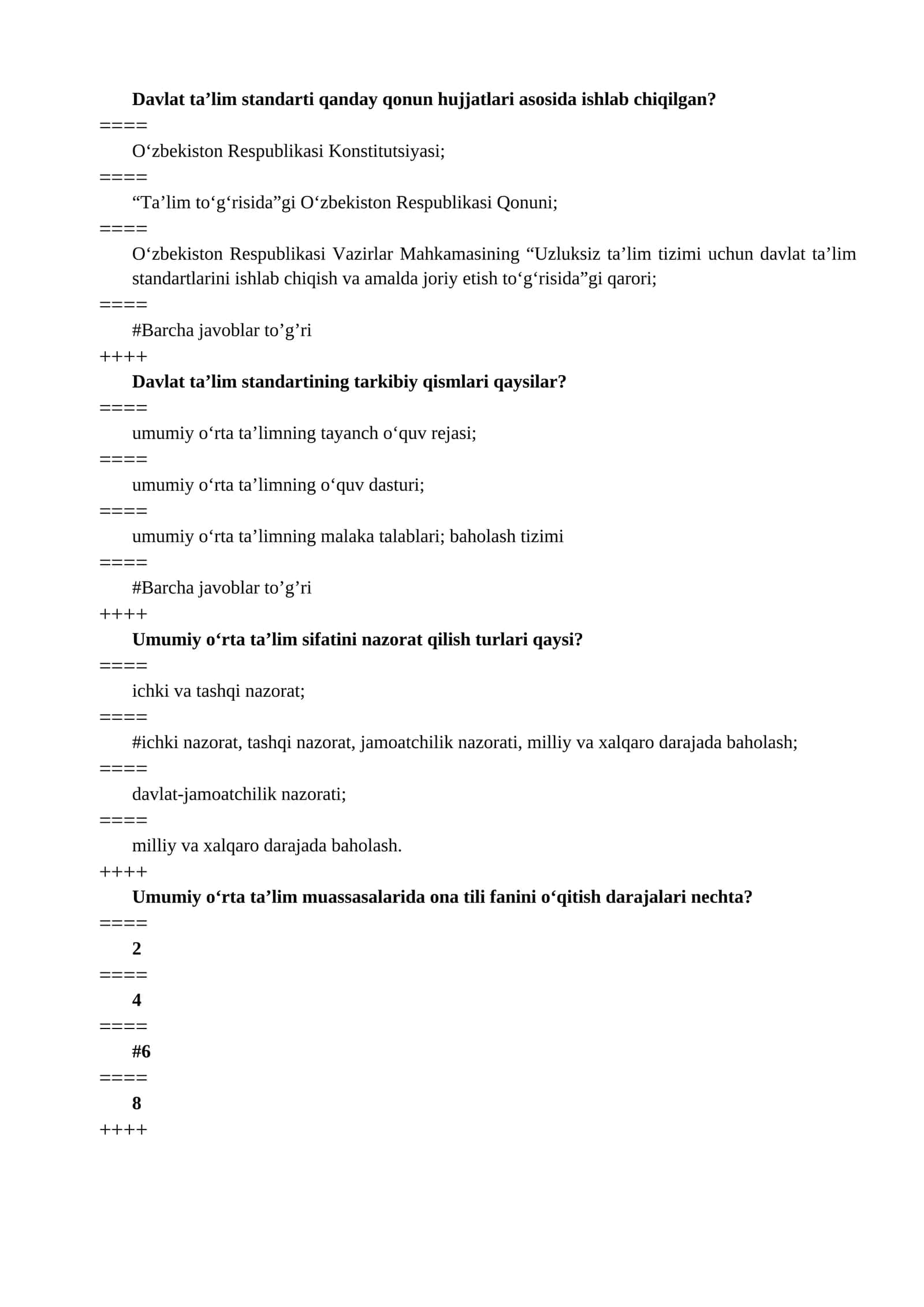 ona tili o'qitish metodikasidan test to‘plami