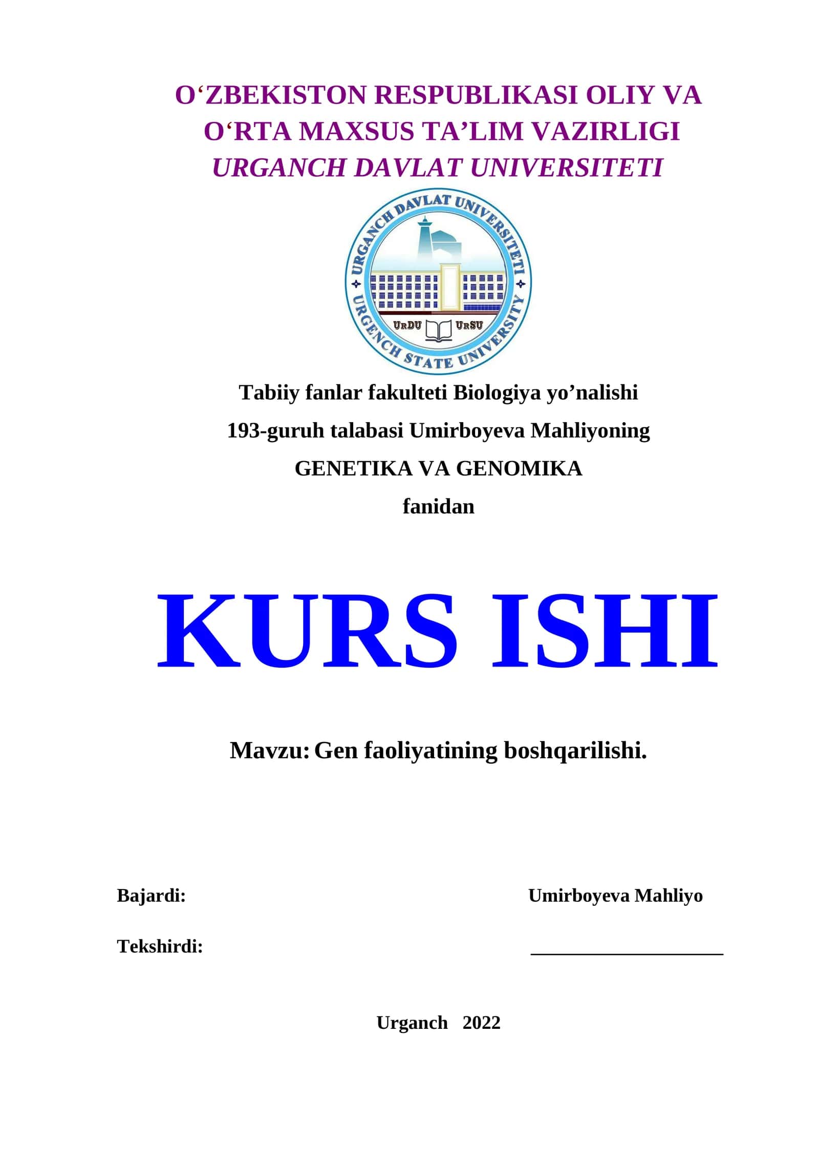 Gen faoliyatining boshqarilishi