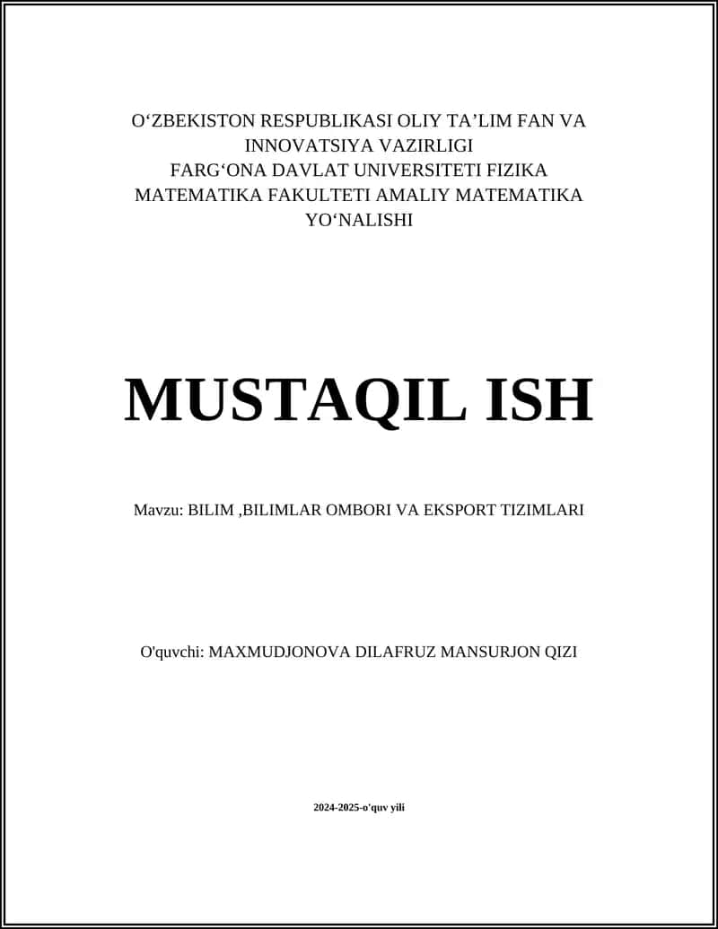 BILIM, BILIMLAR OMBORI VA EKSPORT TIZIMLARI
