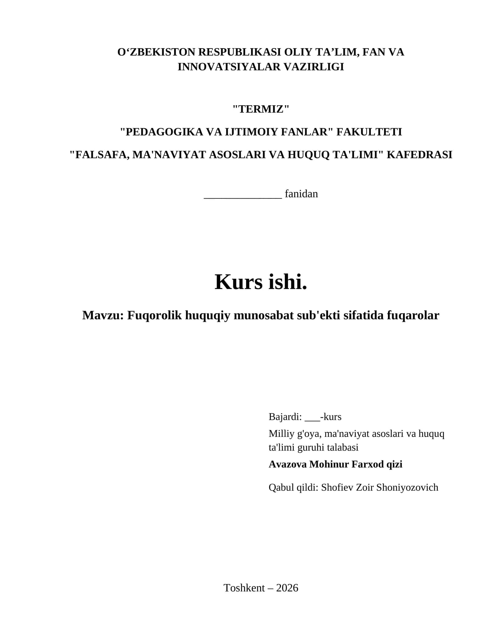 Fuqorolik huquqiy munosabat sub'ekti sifatida fuqarolar