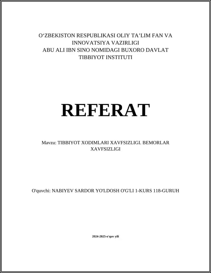 Tibbiyot Xodimlari Xavfsizligi