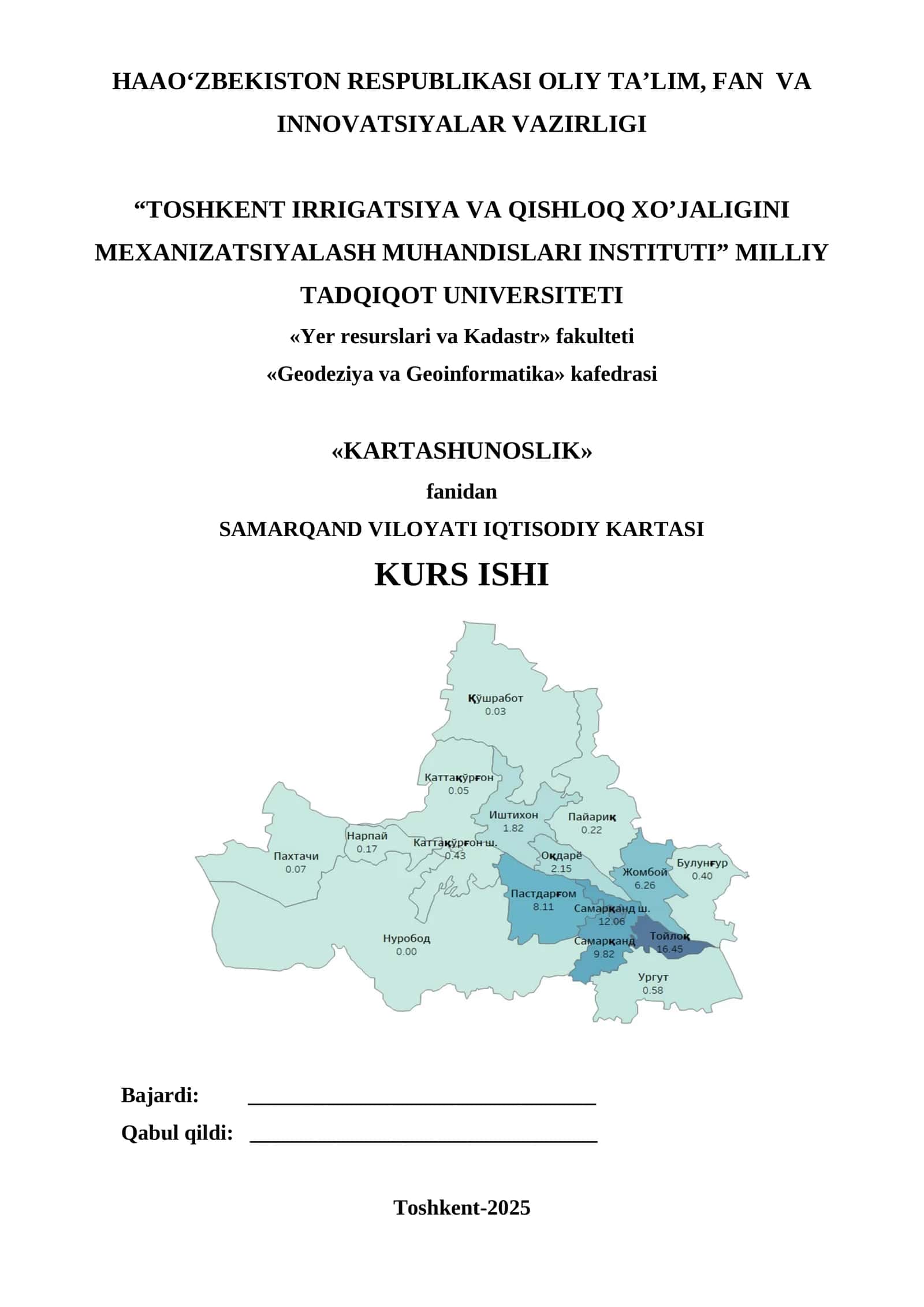 SAMARQAND VILOYATI IQTISODIY KARTASI KURS ISHI