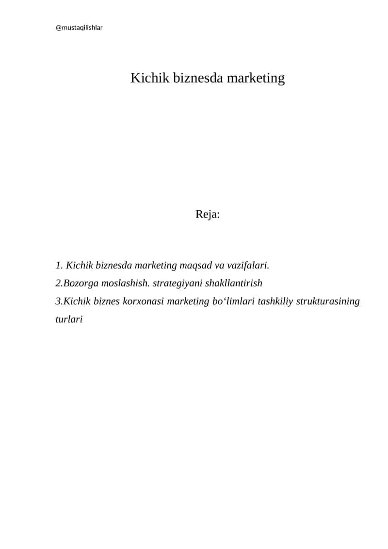 Kichik biznesda marketing