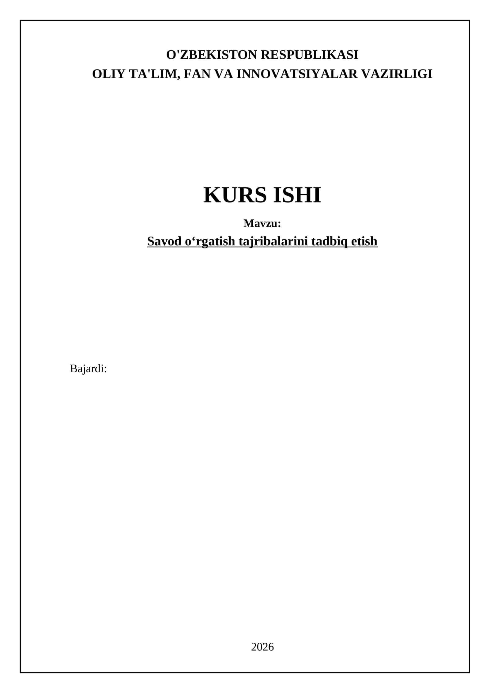 Savod oʻrgatish tajribalarini tadbiq etish