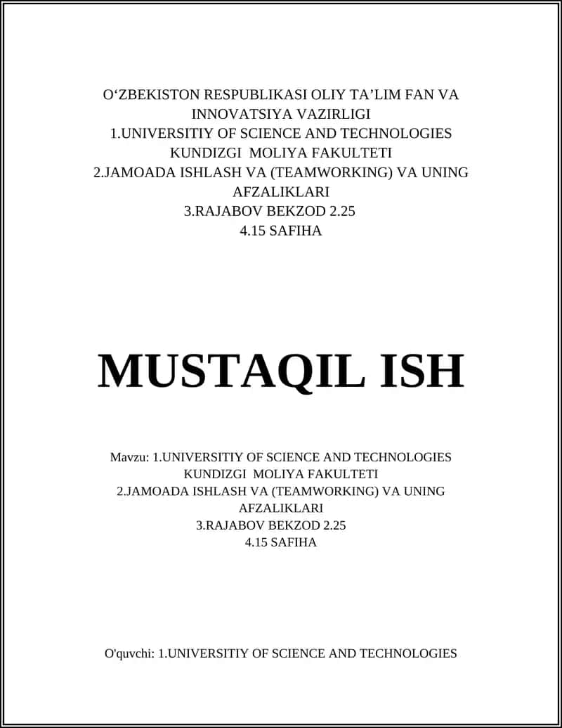 UNIVERSITIY OF SCIENCE AND TECHNOLOGIES