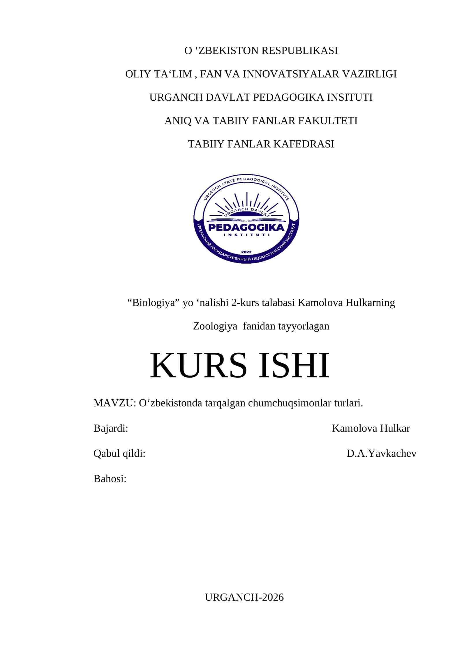 Biologiya Kurs Ishi