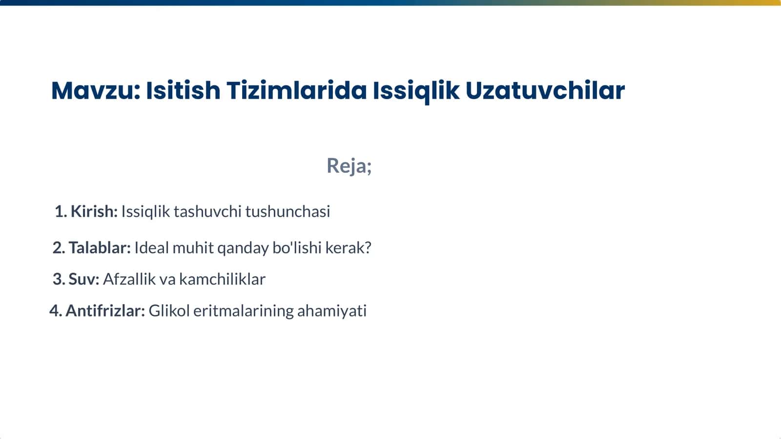 Isitish Tizimlarida Issiqlik Uzatuvchilar