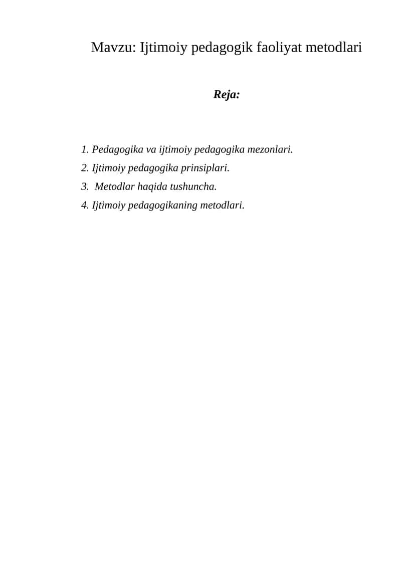 Ijtimoiy pedagogik faoliyat metodlari