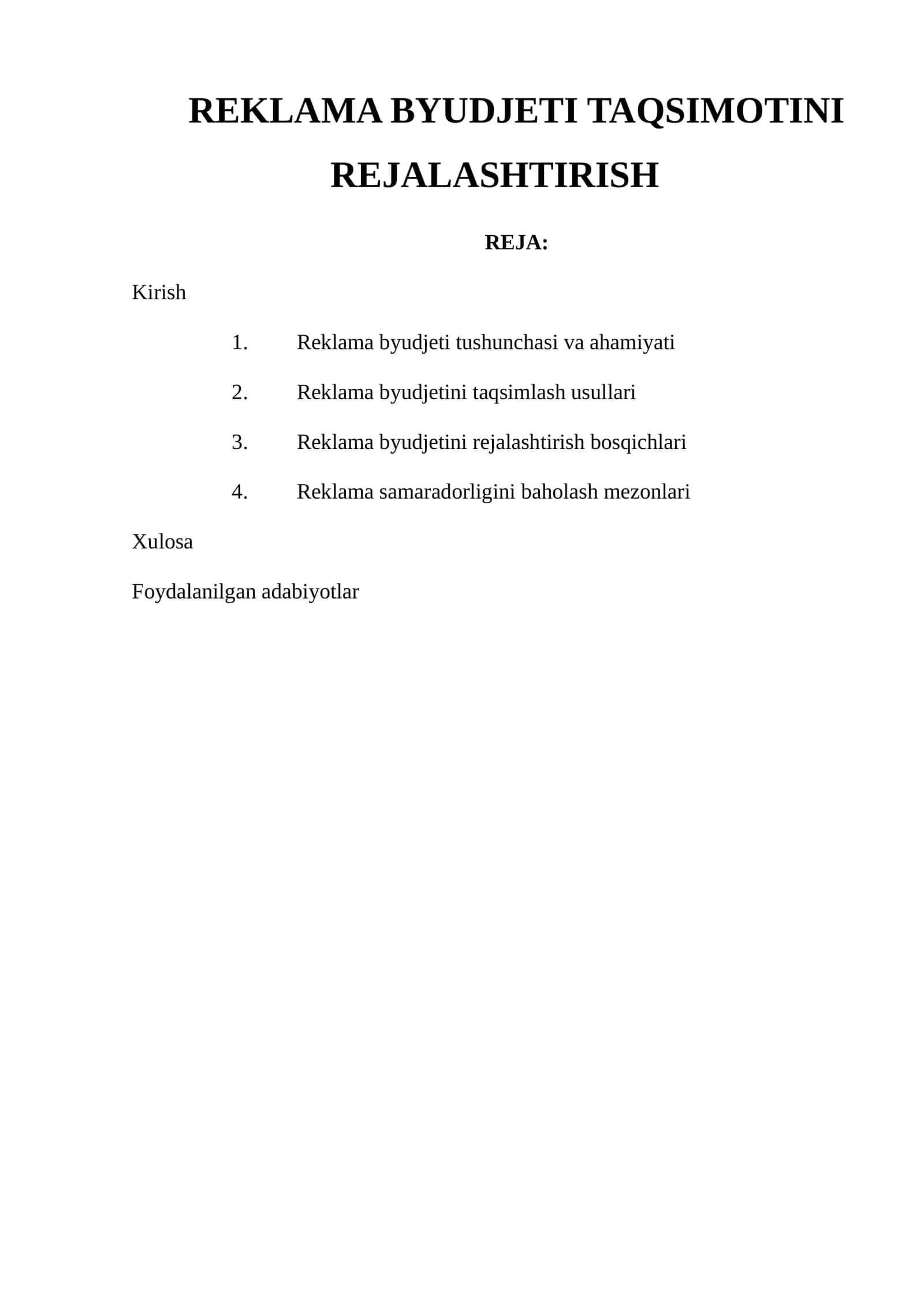 Reklama byudjeti taqsimotini rejalashtirish
