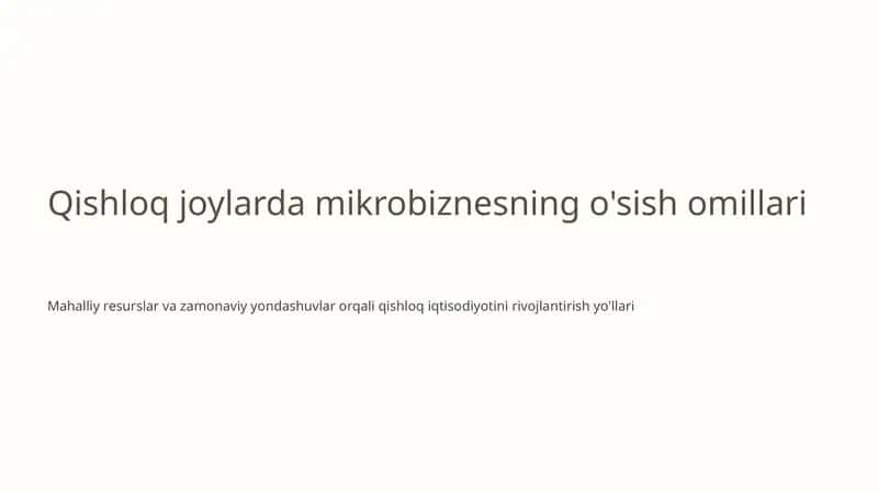 Qishloq joylarda mikrobiznesning o'sish omillari