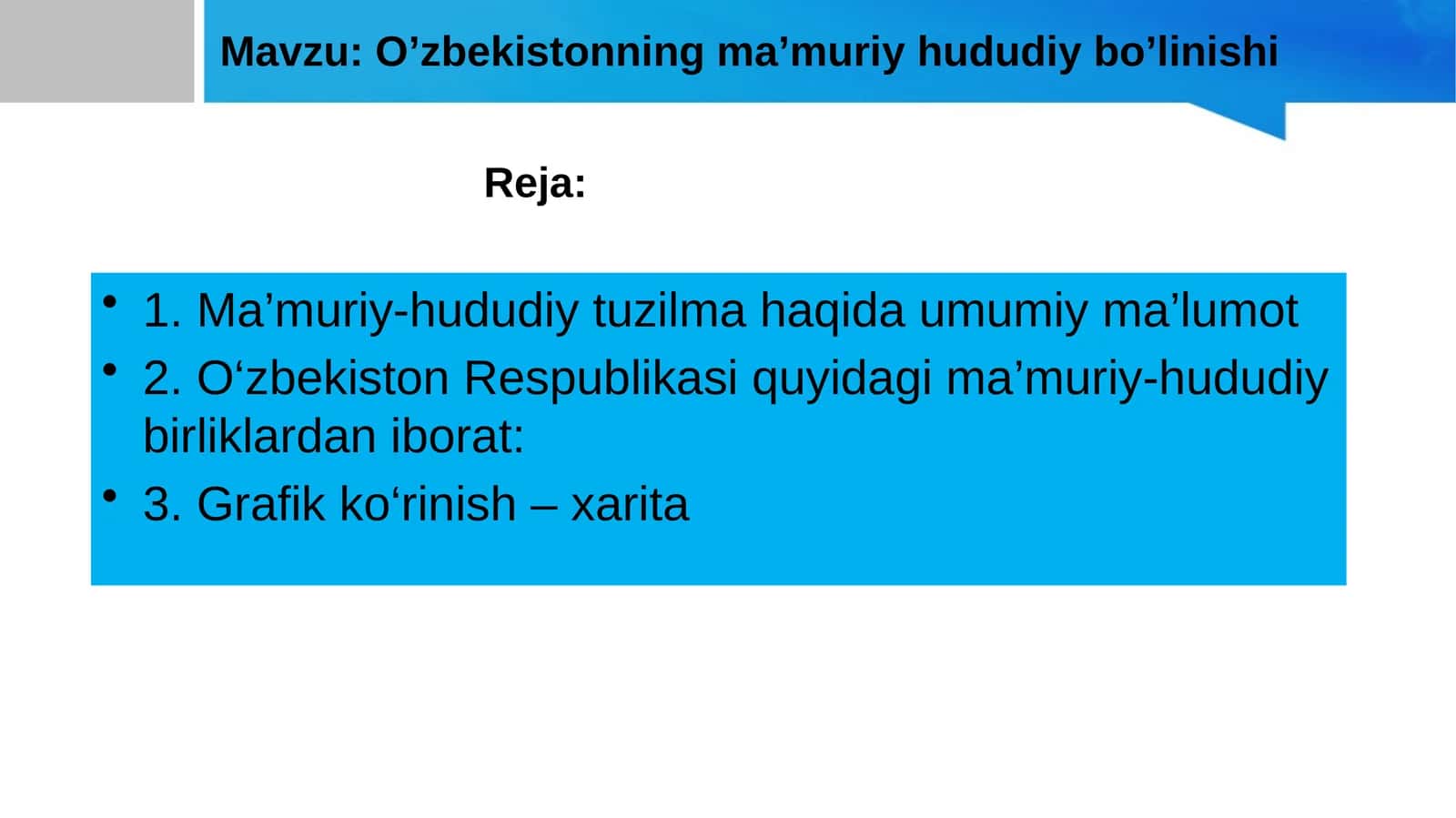 O’zbekistonning ma’muriy hududiy bo’linishi