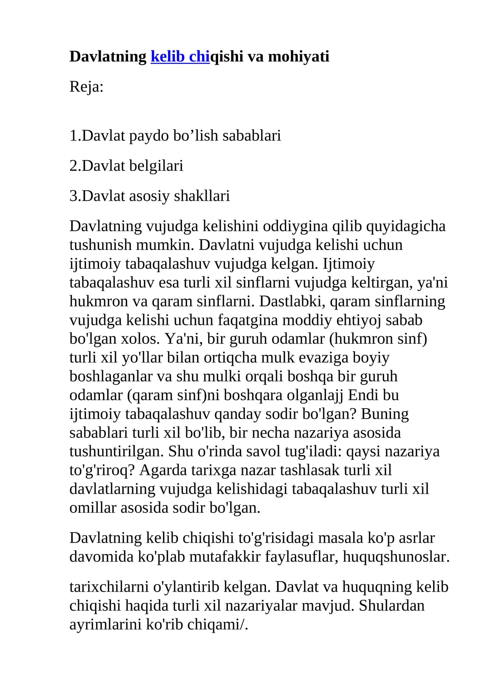 Davlatning kelib chiqishi va mohiyati