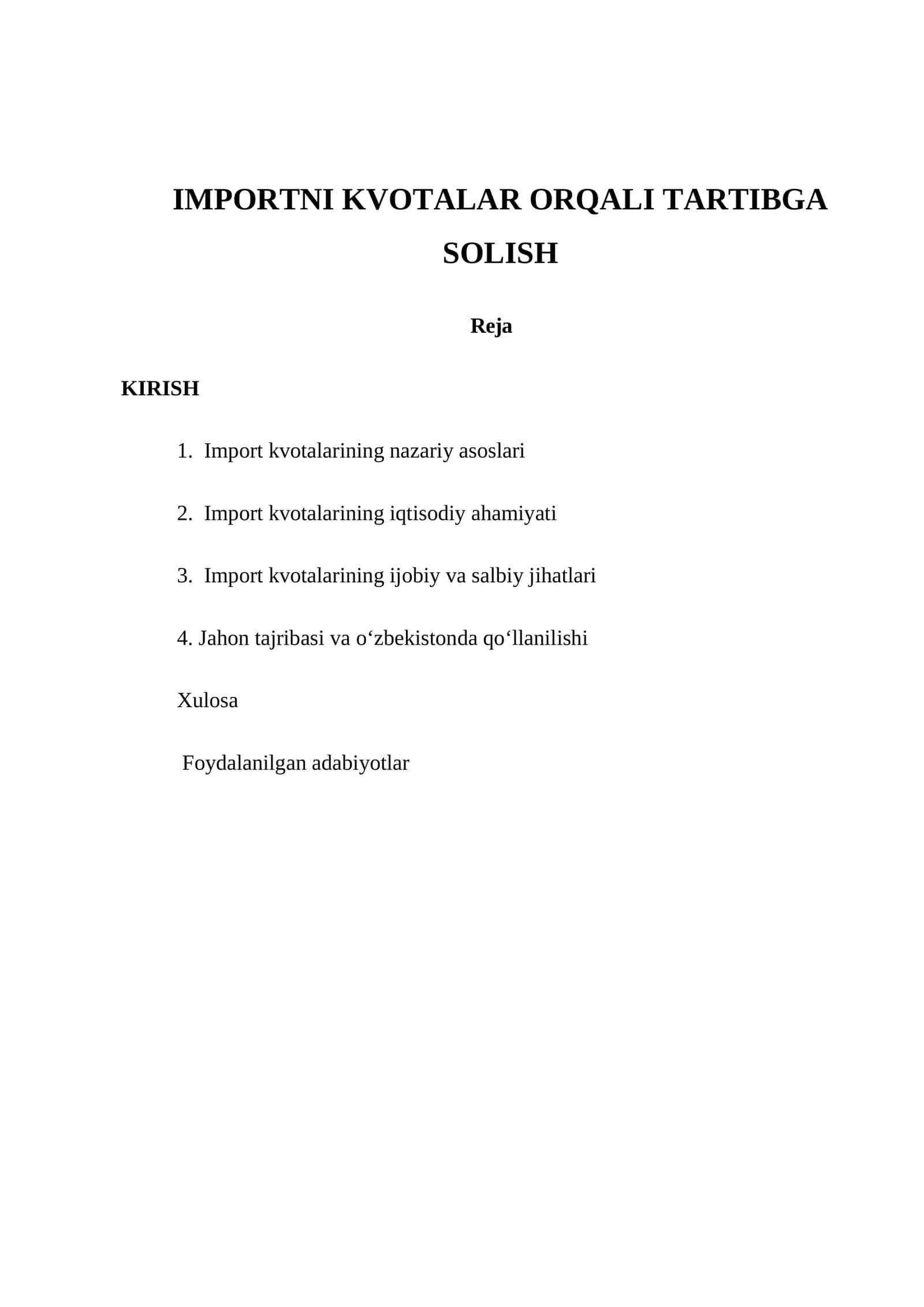 Importni kvotalar orqali tartibga solish