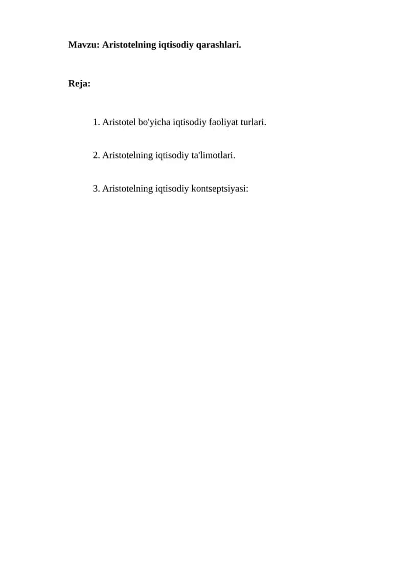 Aristotelning iqtisodiy qarashlari