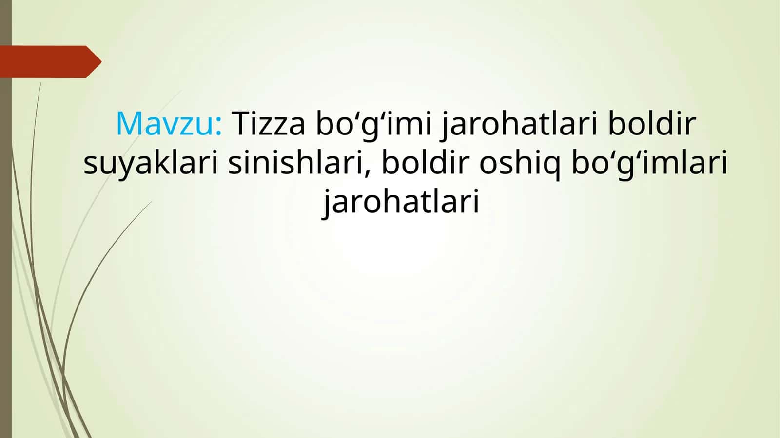 Tizza boʻgʻimi jarohatlari boldir suyaklari sinishlari, boldir oshiq boʻgʻimlari jarohatlari