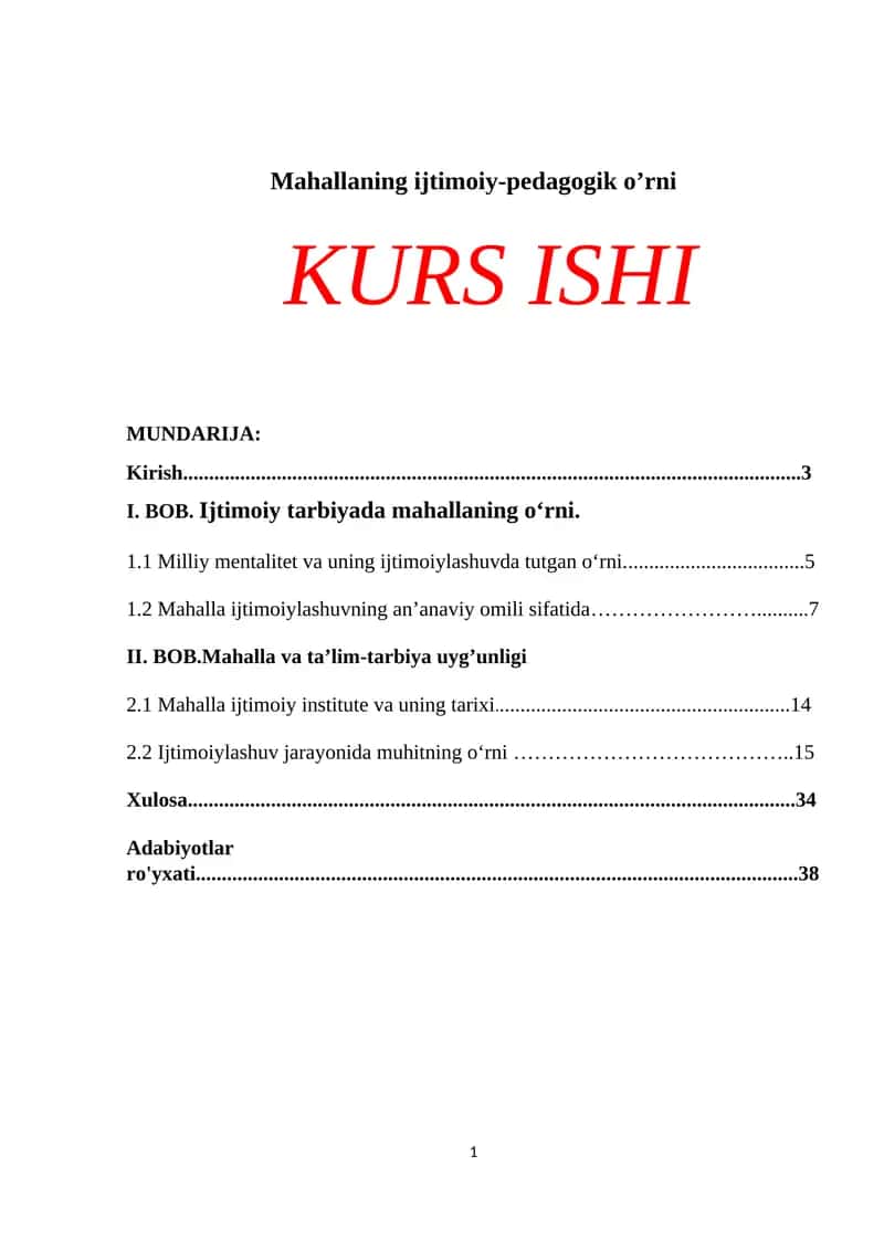 Mahallaning ijtimoiy-pedagogik o’rni