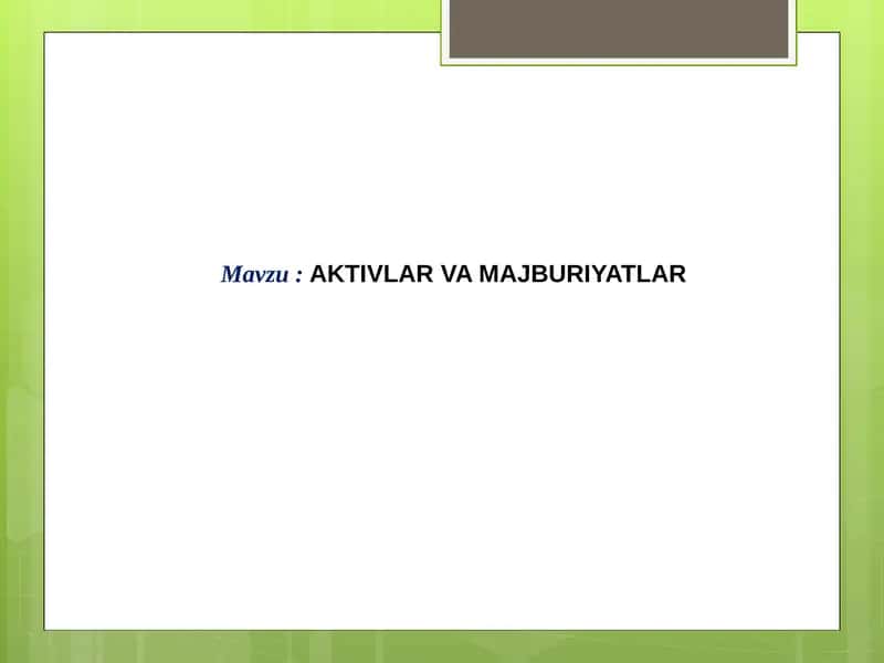 AKTIVLAR VA MAJBURIYATLAR