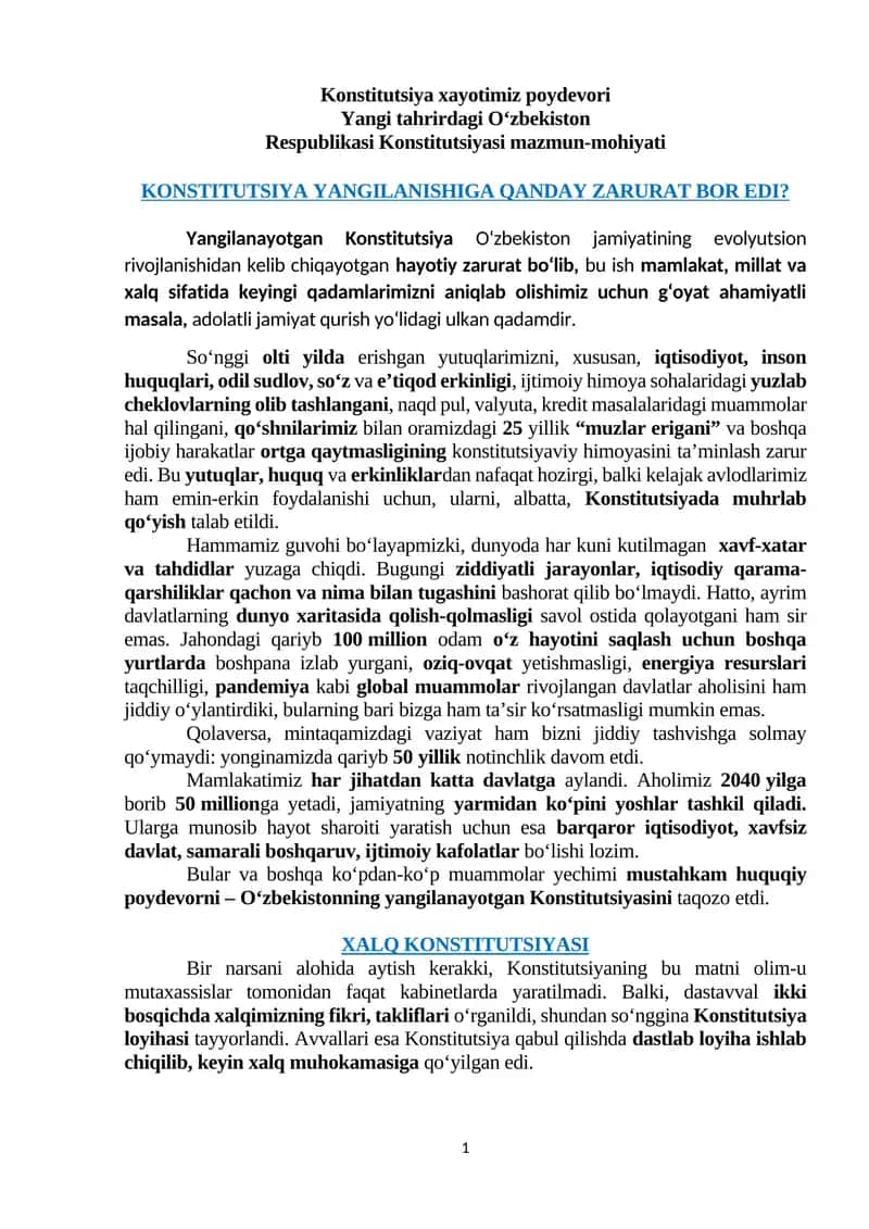 Konstitutsiya xayotimiz poydevori