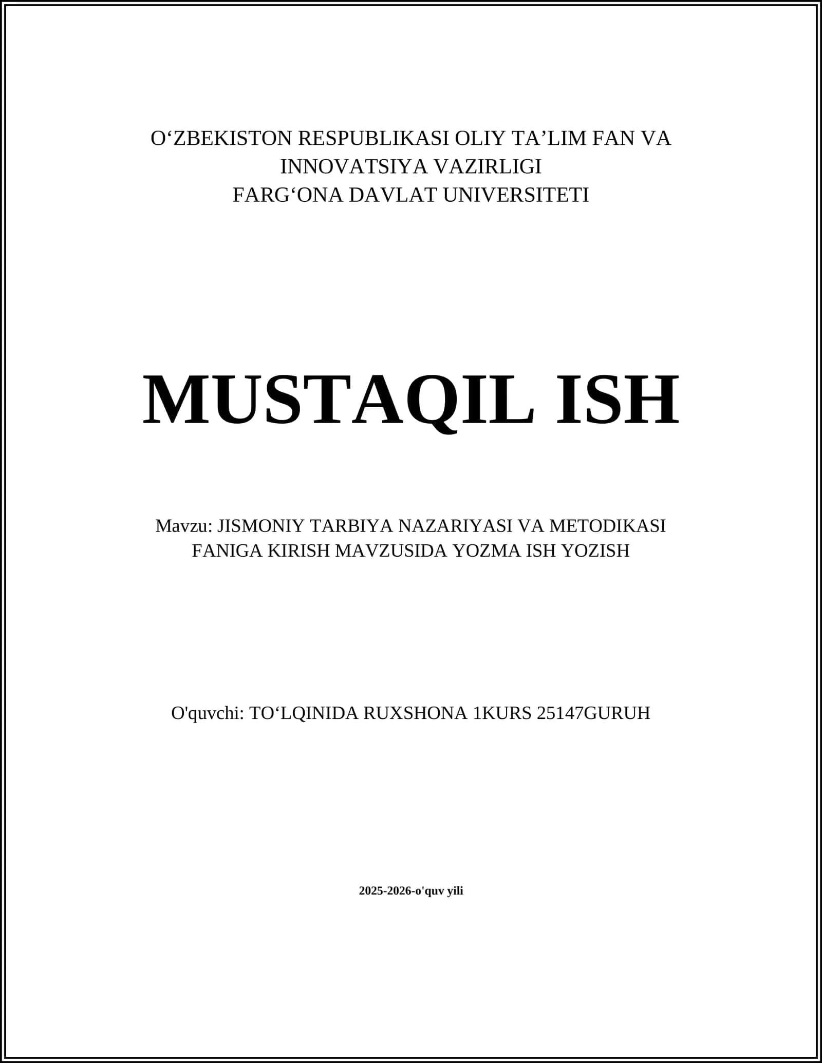 Jismoniy tarbiya nazariyasi va metodikasi faniga kirish