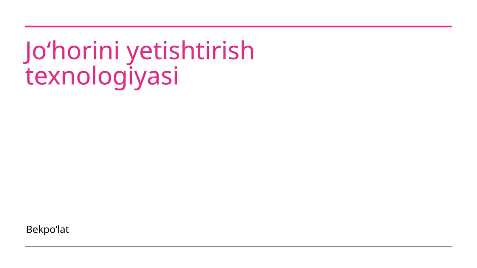 Joʻhorini yetishtirish texnologiyasi