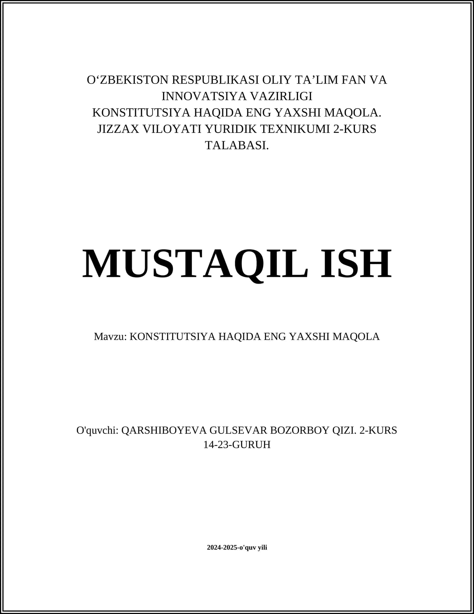 KONSTITUTSIYA HAQIDA ENG YAXSHI MAQOLA