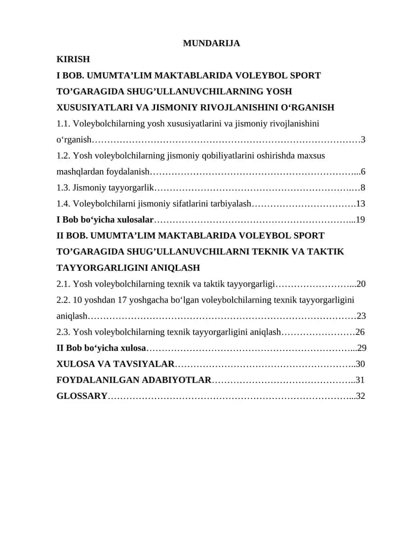 Voleybolchilarning mashg'ulotlarini tashkil qilish va o'tkazish
