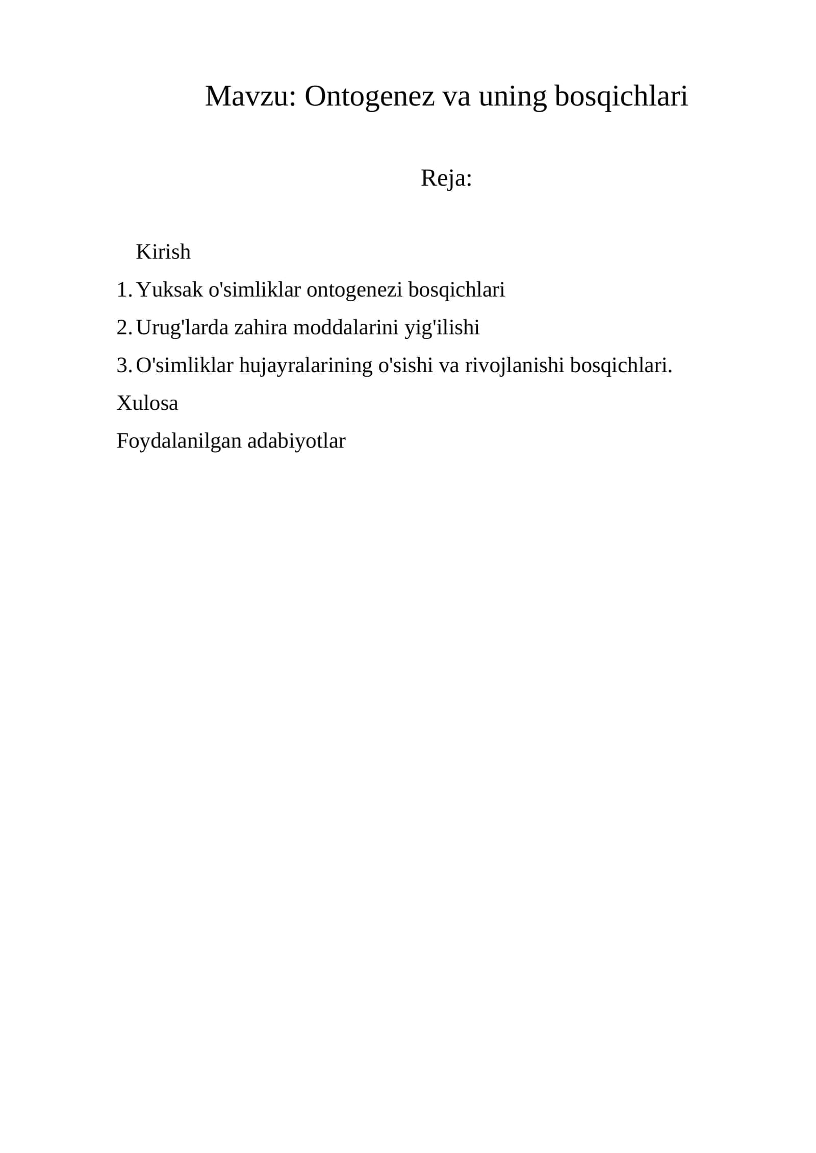 Ontogenez va uning bosqichlari