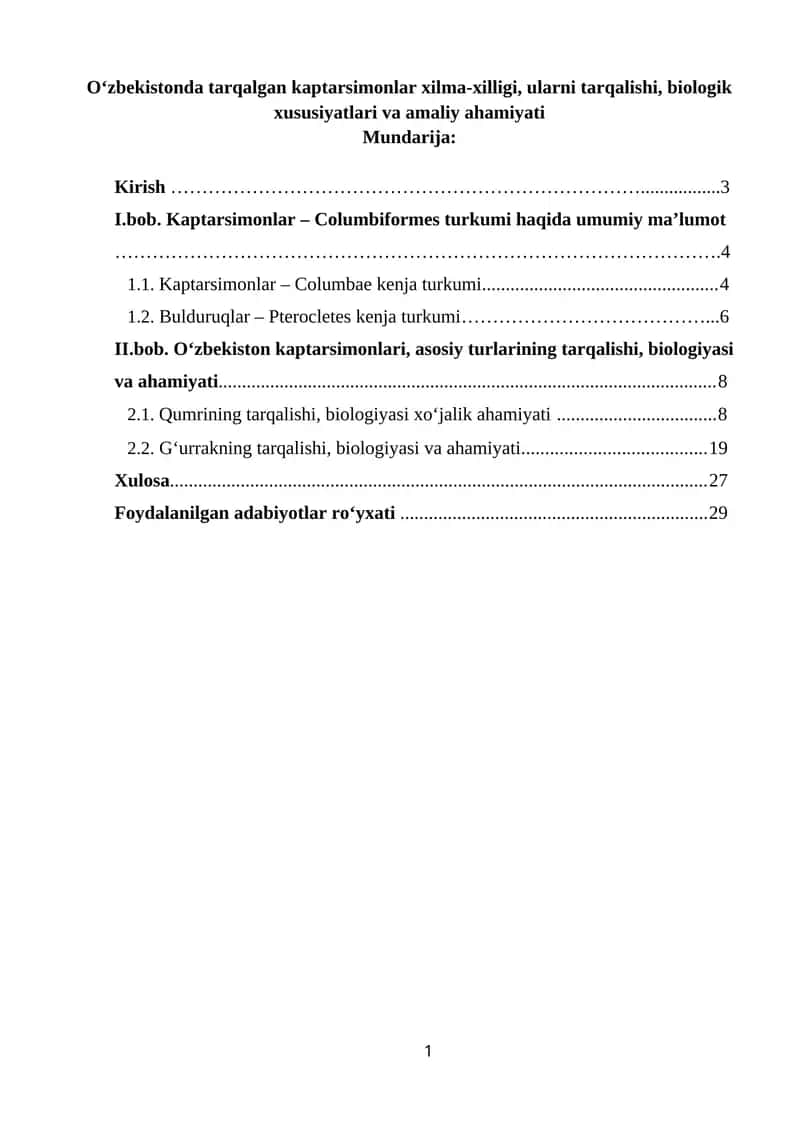 Kaptarsimonlar – Columbiformes turkumi