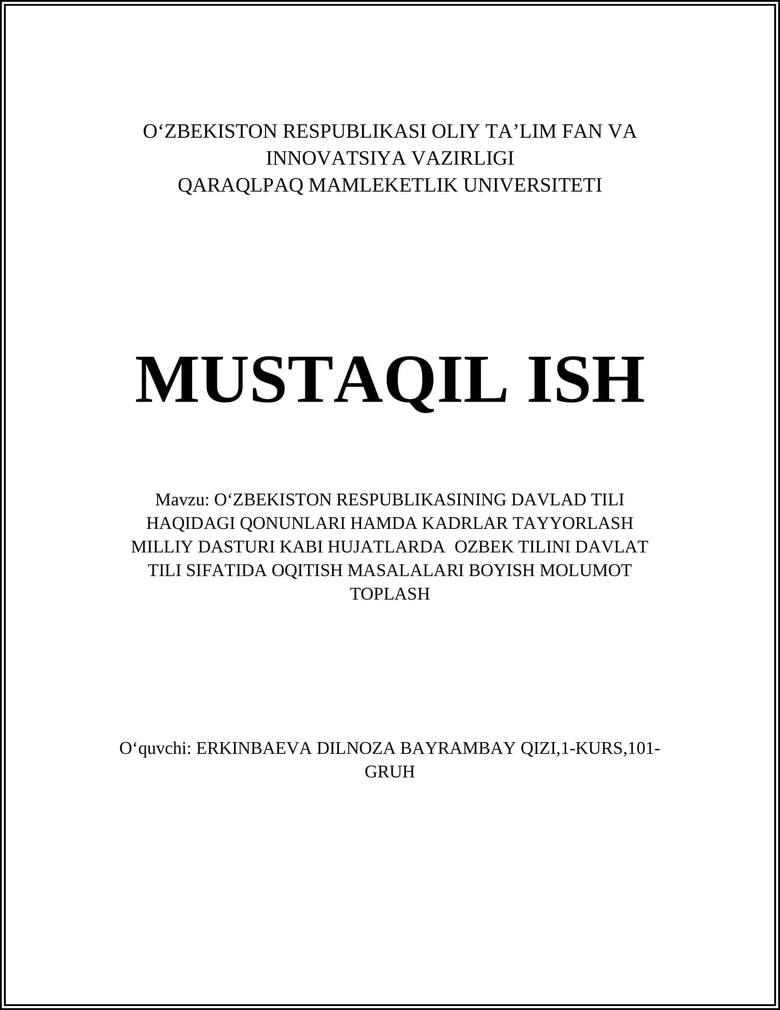 O‘zbekiston Respublikasining Davlat Tili Haqidagi Qonunlari