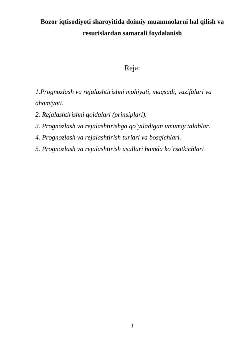 Prognoz va Rejalashtirish
