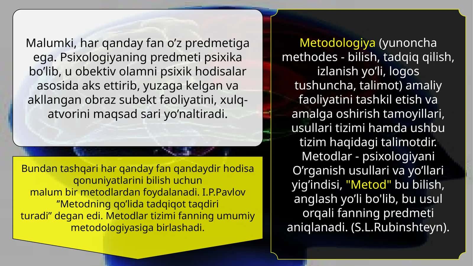Psixologiya fanining predmeti va metodologiyasi
