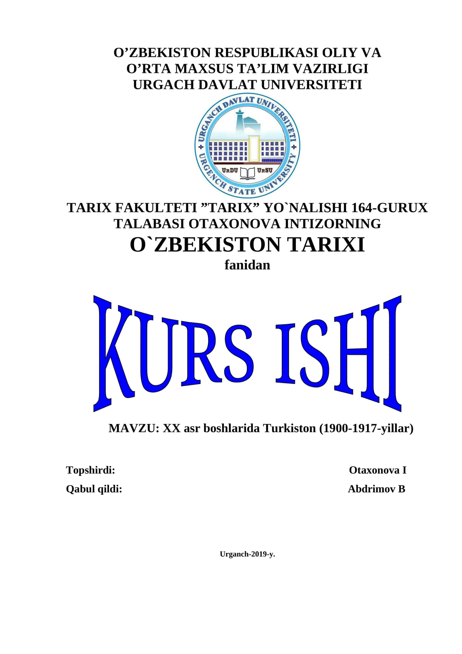 XX asr boshlarida Turkiston (1900-1917-yillar)