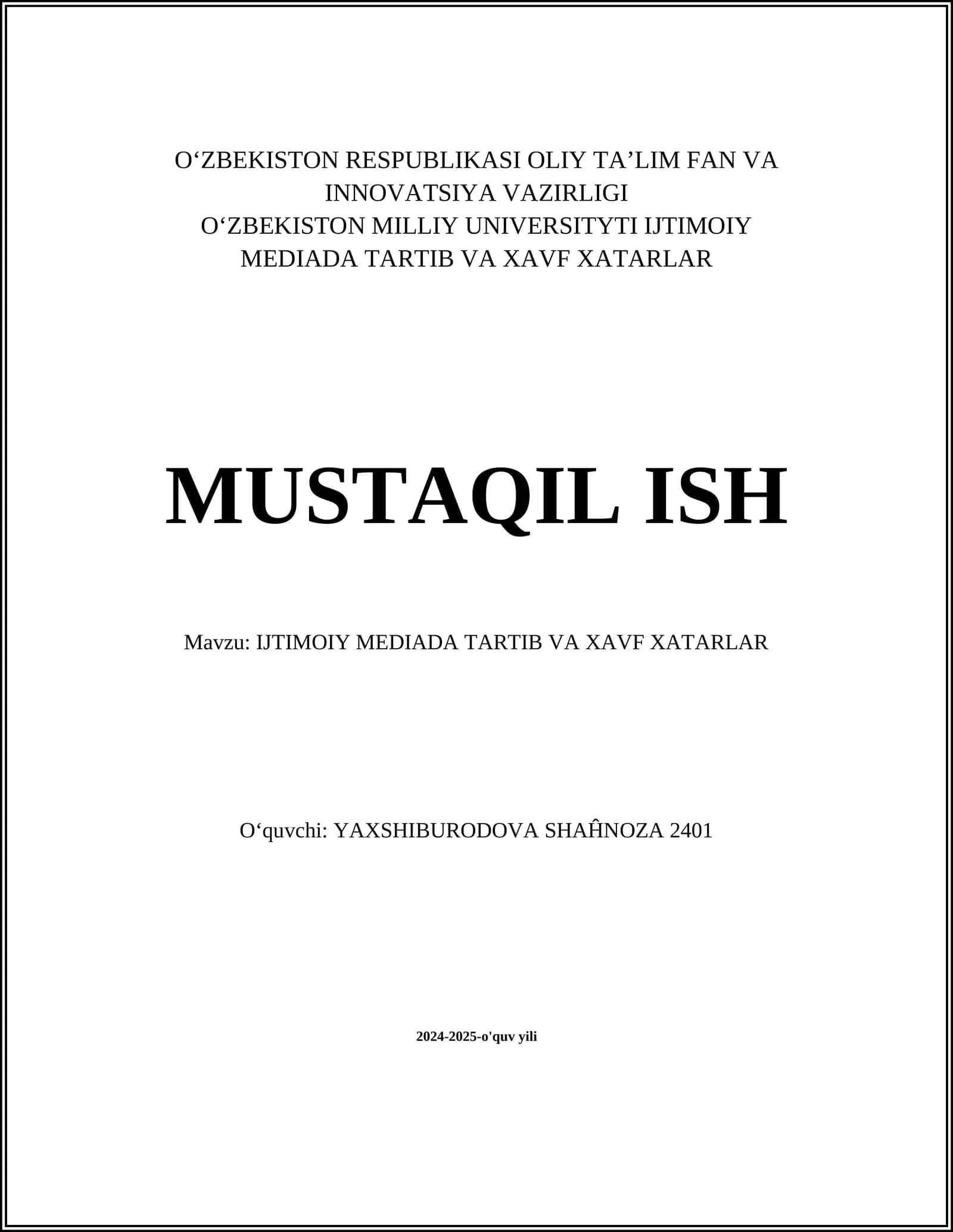 IJTIMOIY MEDIADA TARTIB VA XAVF XATARLAR