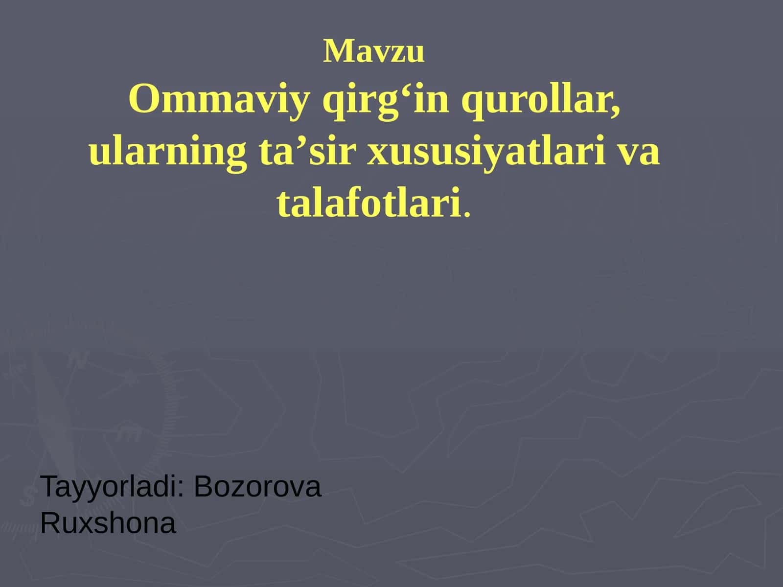 Ommaviy qirg‘in qurollar, ularning ta’sir xususiyatlari va talafotlari