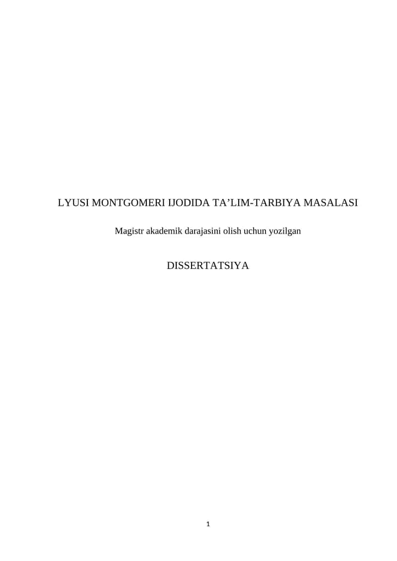 LYUSI MONTGOMERI IJODIDA TA’LIM-TARBIYA MASALASI