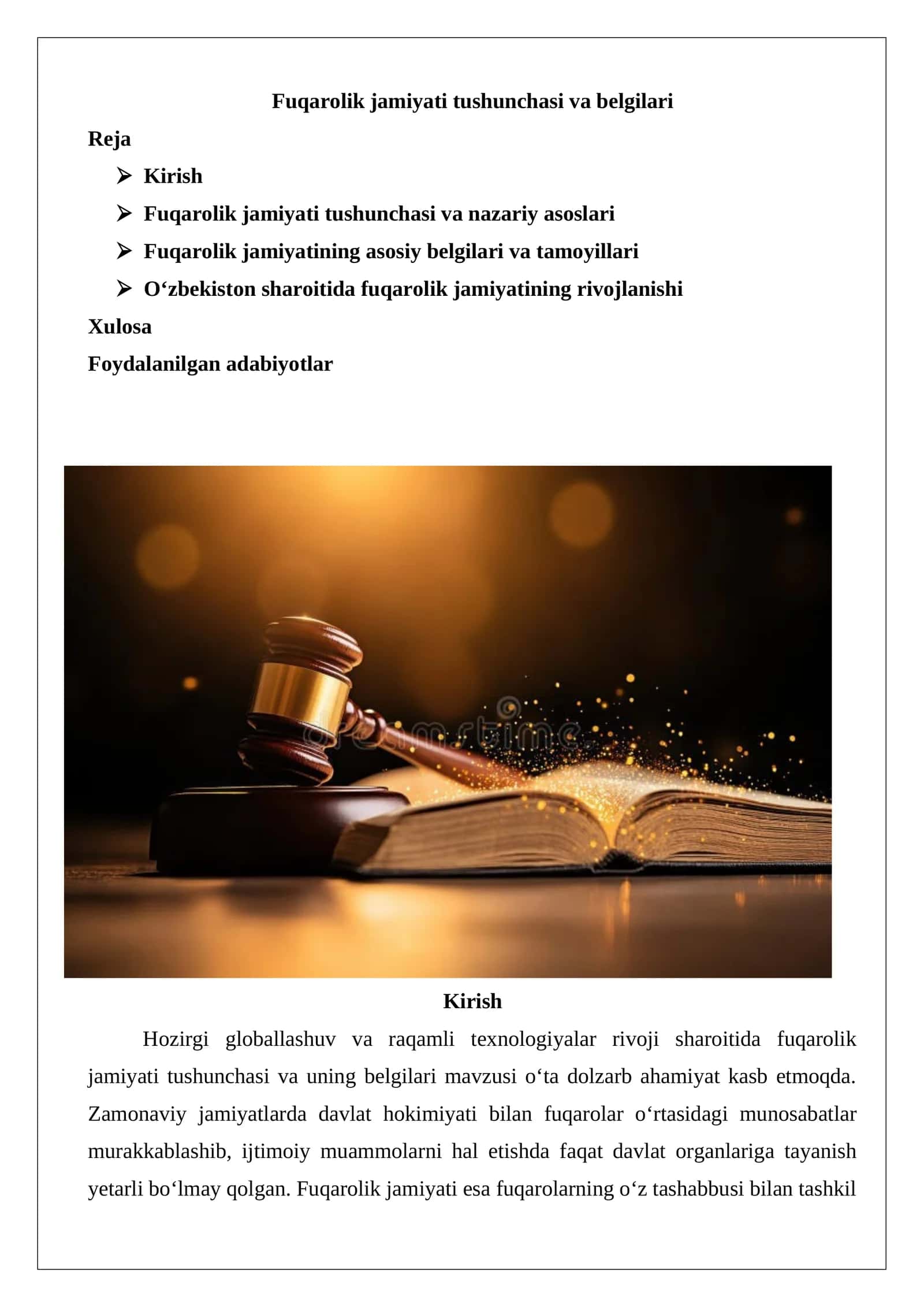 Fuqarolik jamiyati tushunchasi va belgilari
