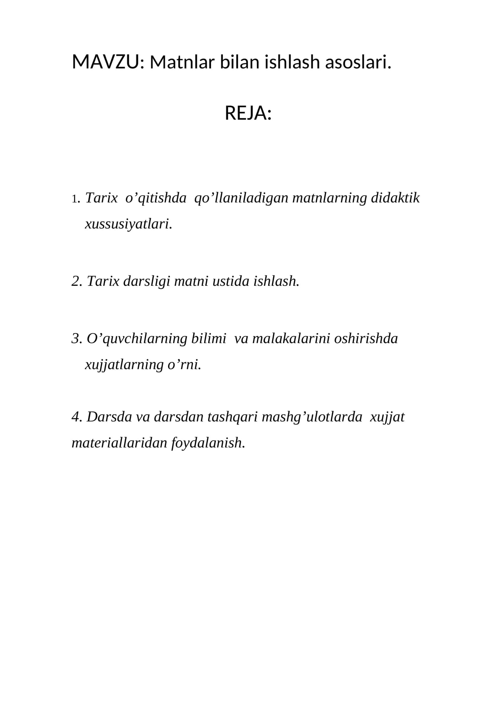 Matnlar bilan ishlash asoslari