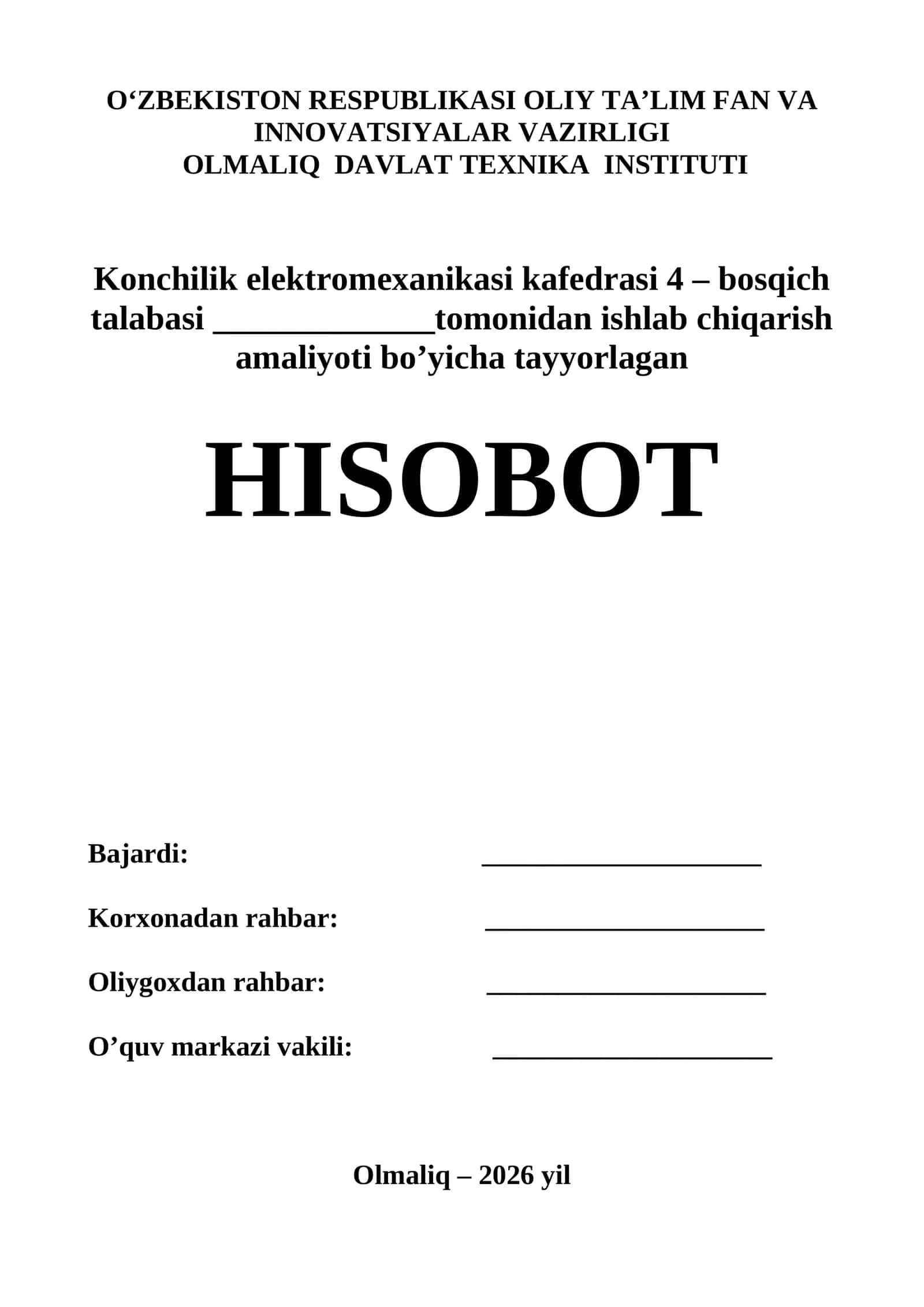 Konchilik elektromexanikasi kafedrasi 4 – bosqich talabasi