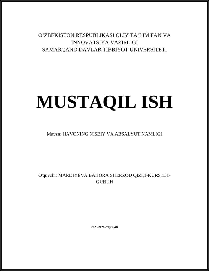HAVONING NISBIY VA ABSALYUT NAMLIGI