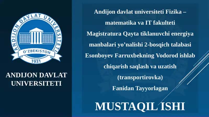 Vodorod ishlab chiqarish texnologiyasi