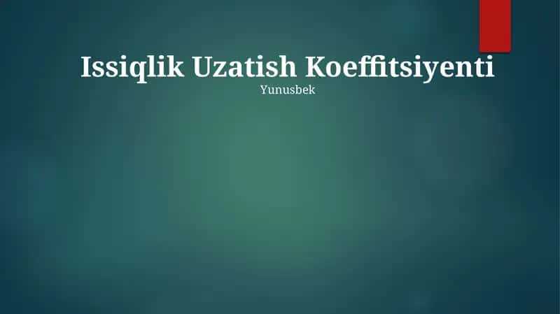 Issiqlik Uzatish Koeffitsiyenti