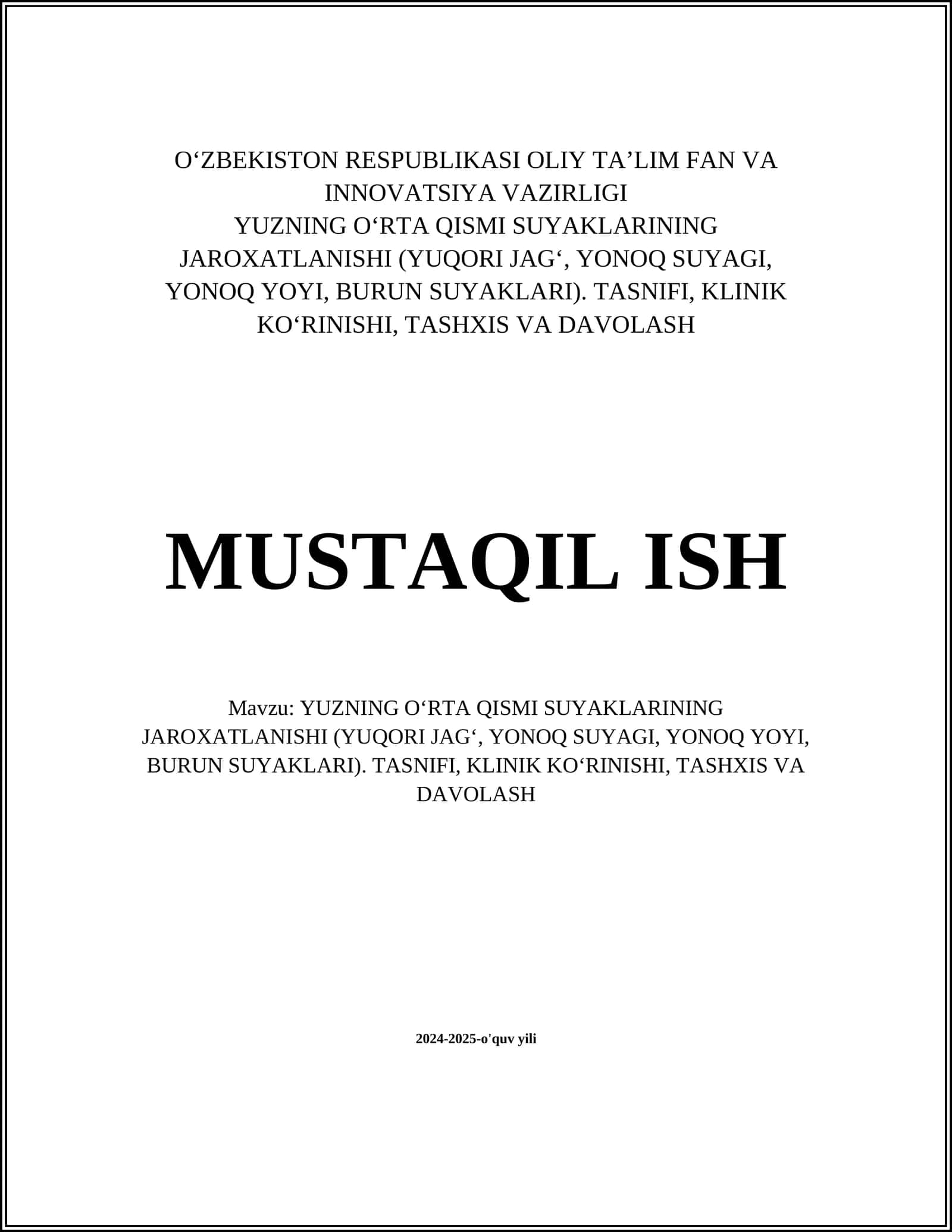 YUZNING O‘RTA QISMI SUYAKLARINING JAROXATLANISHI