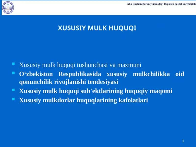 Xususiy Mulk Huquqi