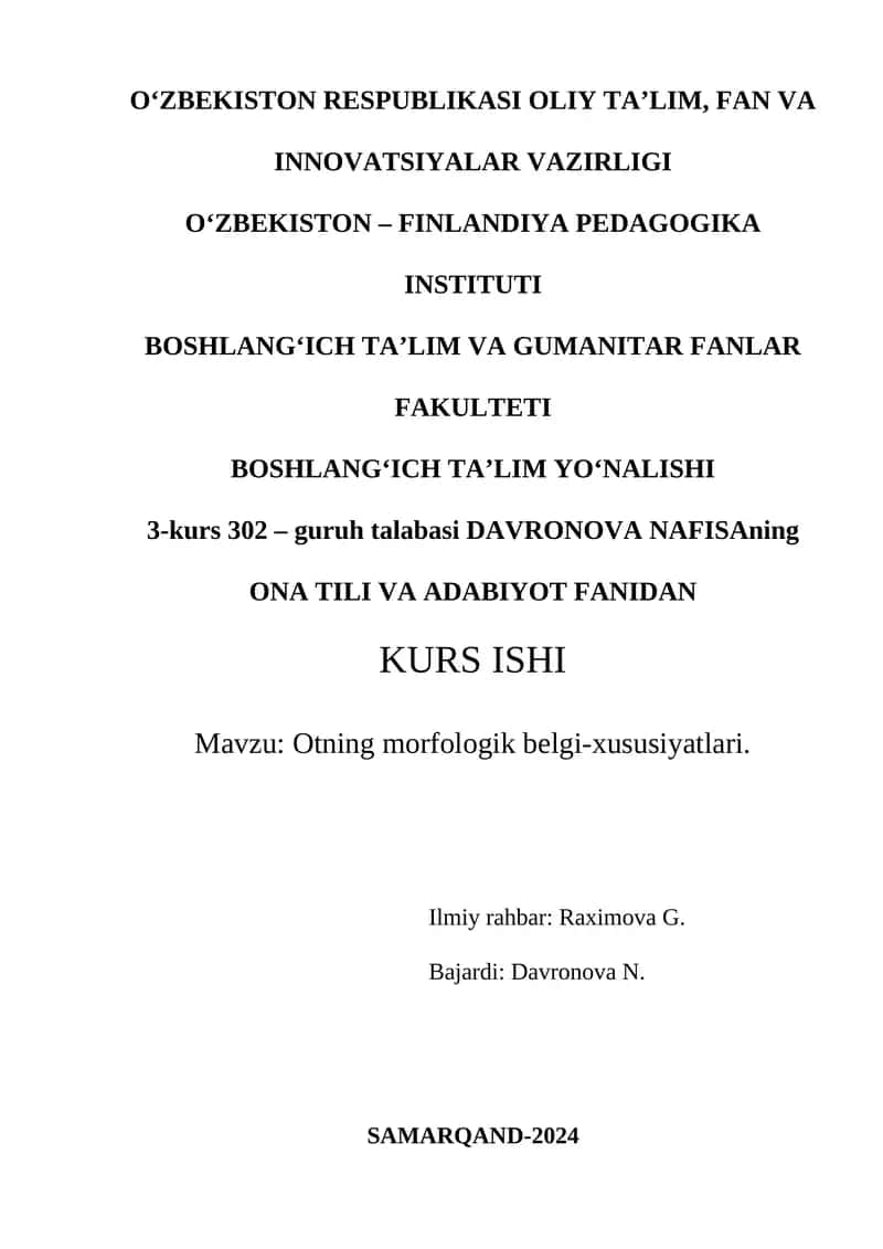 Otning morfologik belgi-xususiyatlari