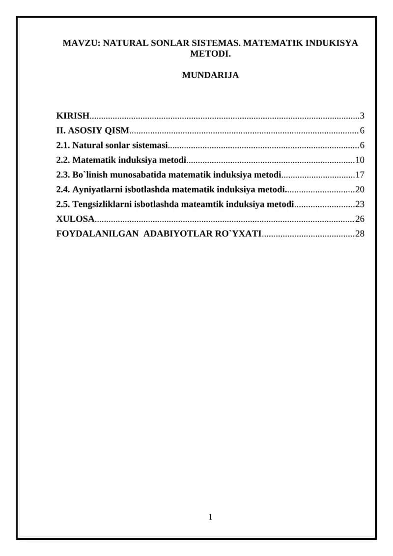 NATURAL SONLAR SISTEMAS. MATEMATIK INDUKISYA METODI
