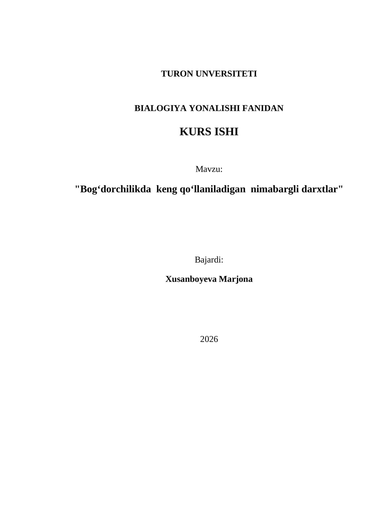 BIALOGIYA YONALISHI FANIDAN KURS ISHI