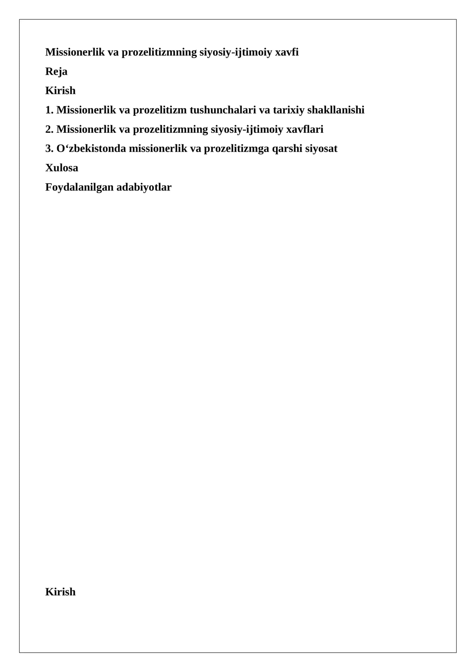 Missionerlik va prozelitizmning siyosiy-ijtimoiy xavfi
