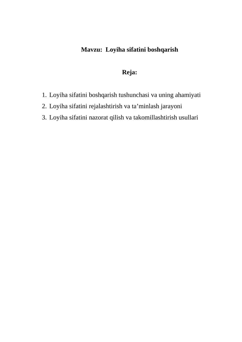 Loyiha sifatini boshqarish